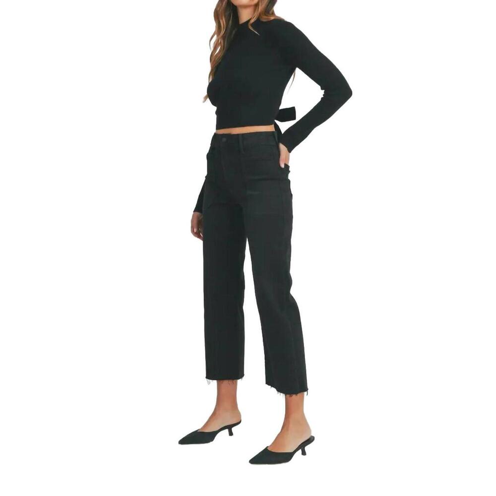 NEW JUST BLACK DENIM high rise wide leg utility pocket jean in black - Picture 3 of 4